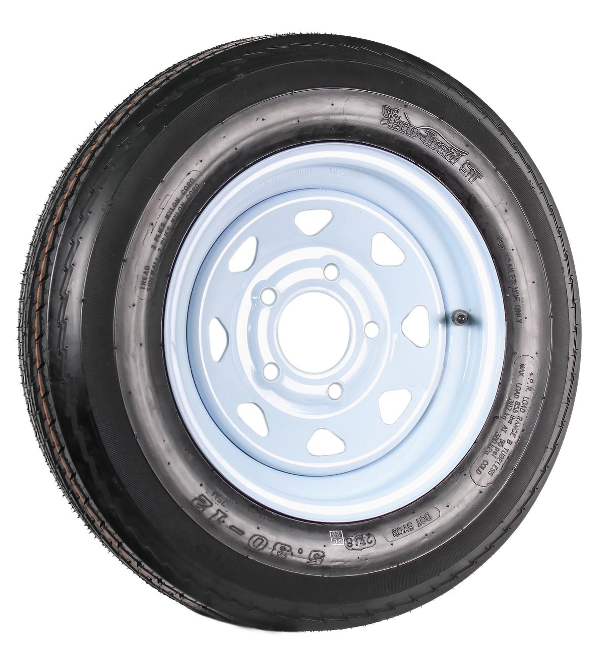Two Trailer Tires On Rims 5.30-12 5 Hole White Spoke W574