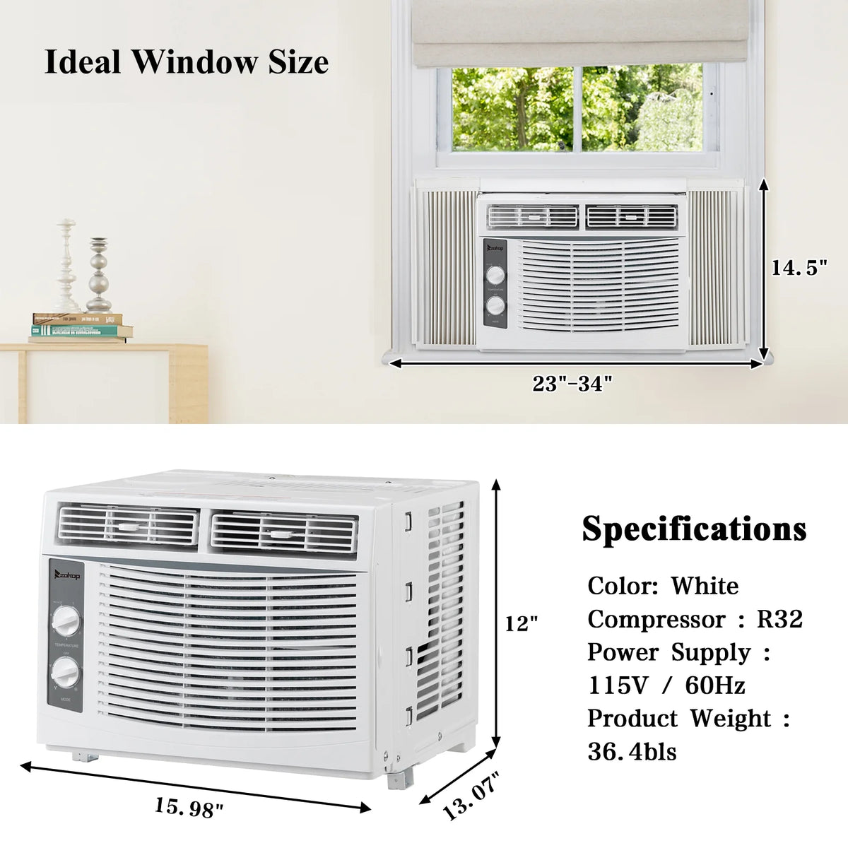 5000BTU 115V 450W White Window Air Conditioner T51049