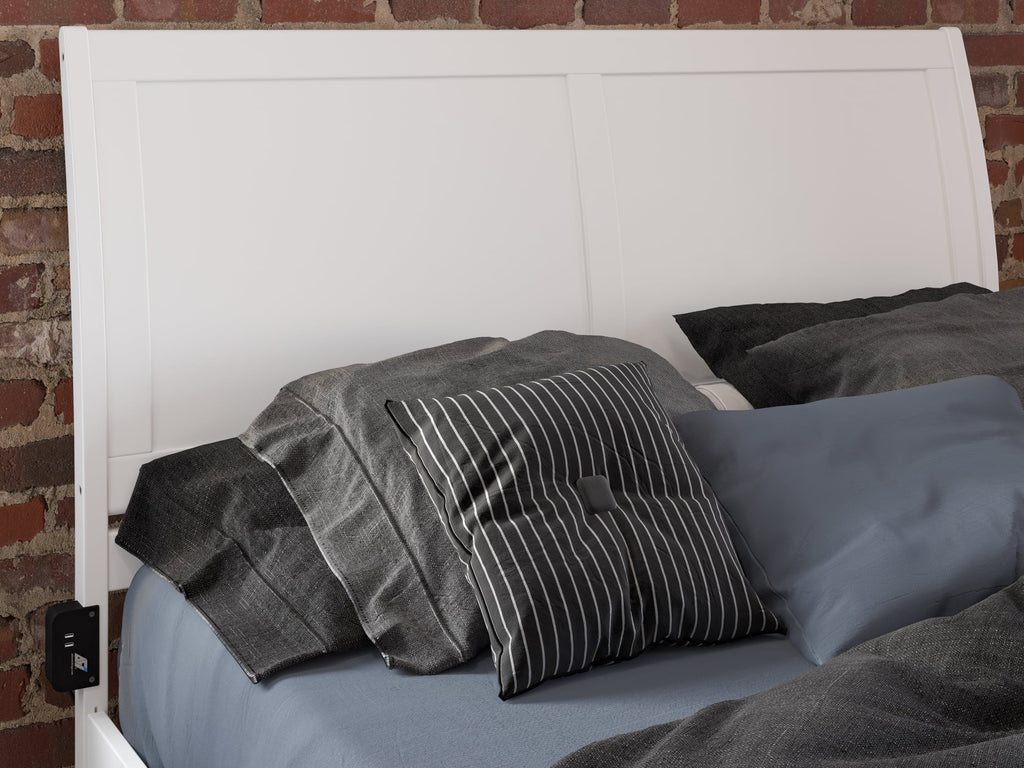 Queen Wood Platform Bed Frame with Sleigh Headboard, White U977278