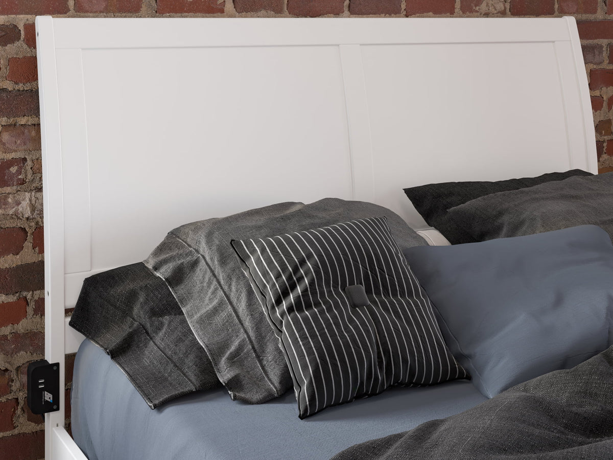 Queen Wood Platform Bed Frame with Sleigh Headboard, White U977278