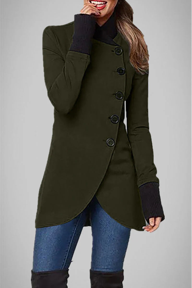 Solid Buttons Polo Collar Outerwear E67049