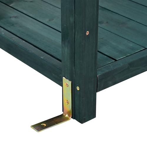 Green Wooden Potting Bench Table with Storage Shelves N41264