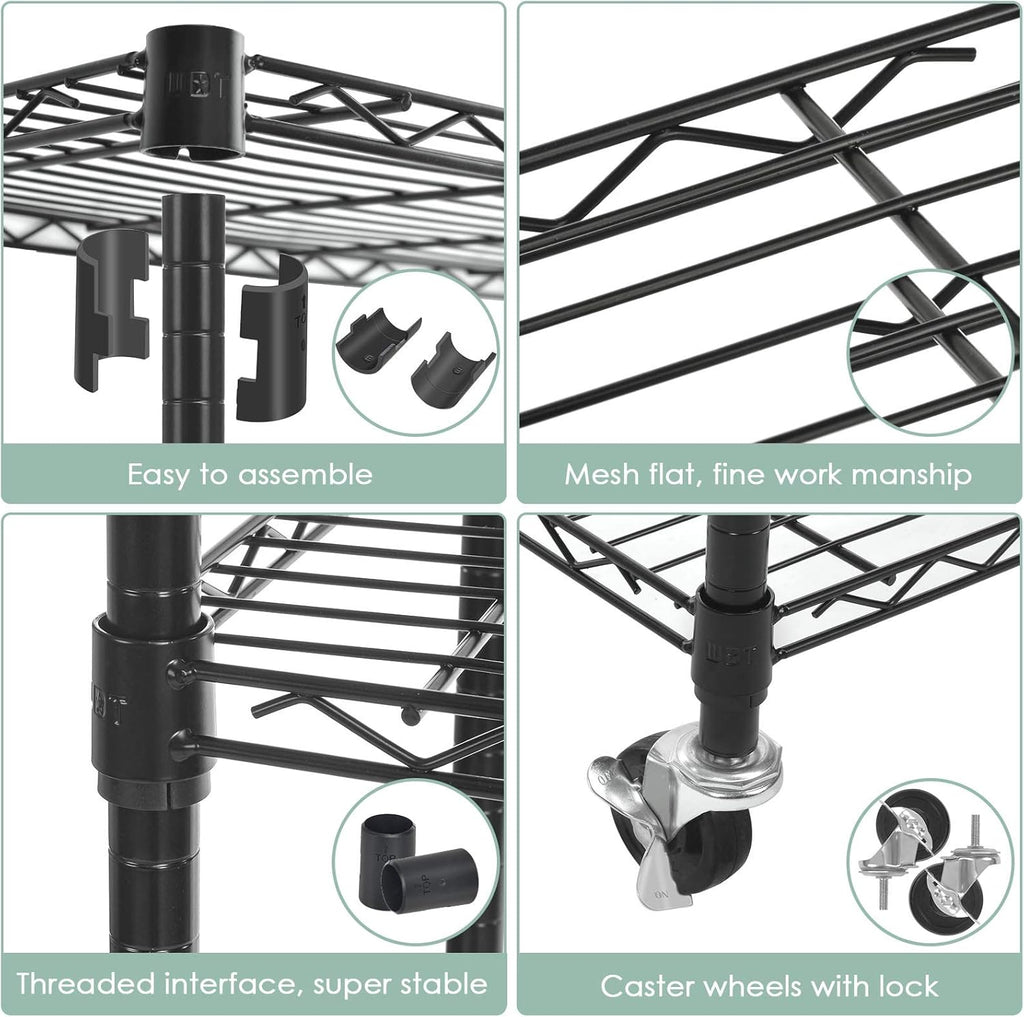 Black 5-Shelf Heavy Duty Metal Wire Shelving Unit on Wheels P72981