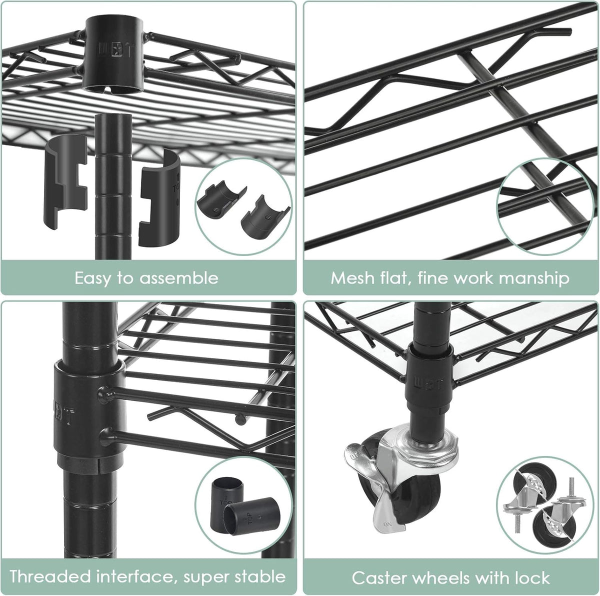 Black 5-Shelf Heavy Duty Metal Wire Shelving Unit on Wheels P72981