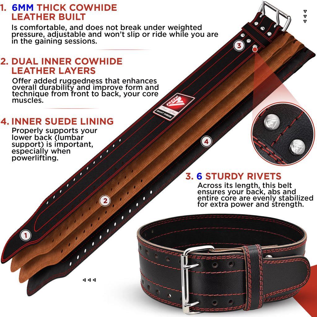 6mm Leather Weight Lifting Belt Black M C32705