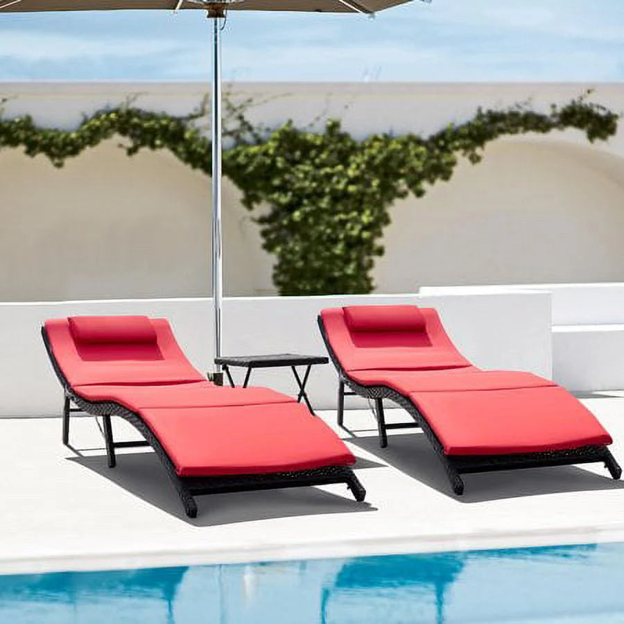 3 Pieces PE Rattan Folding Patio Chaise Chair Set with Table Z637387