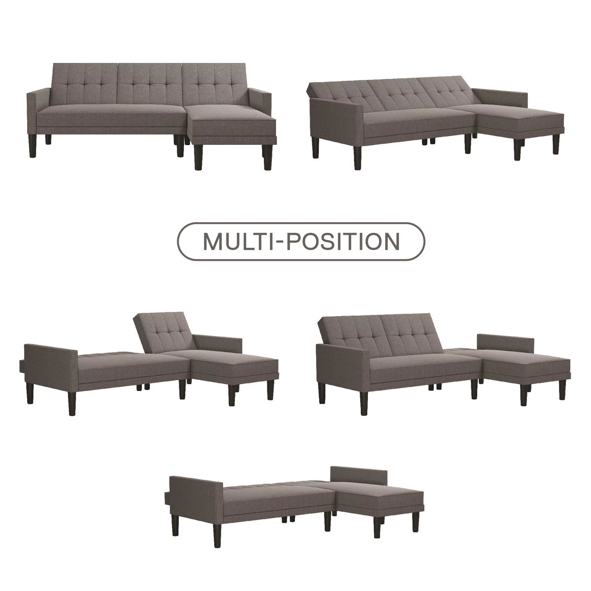 Grey Linen Sectional Sofa Futon P573455