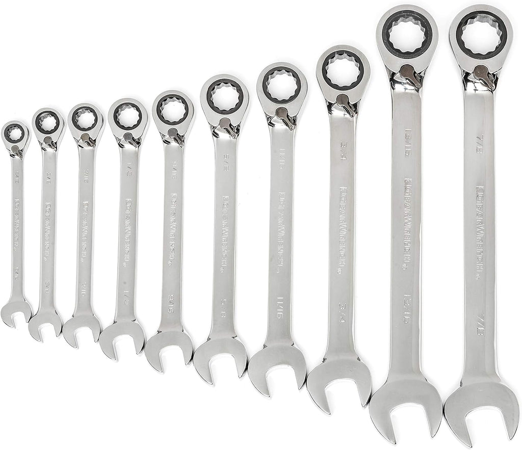 8 Pc. 12 Pt. Reversible Ratcheting Combination Wrench Set, Metric K743