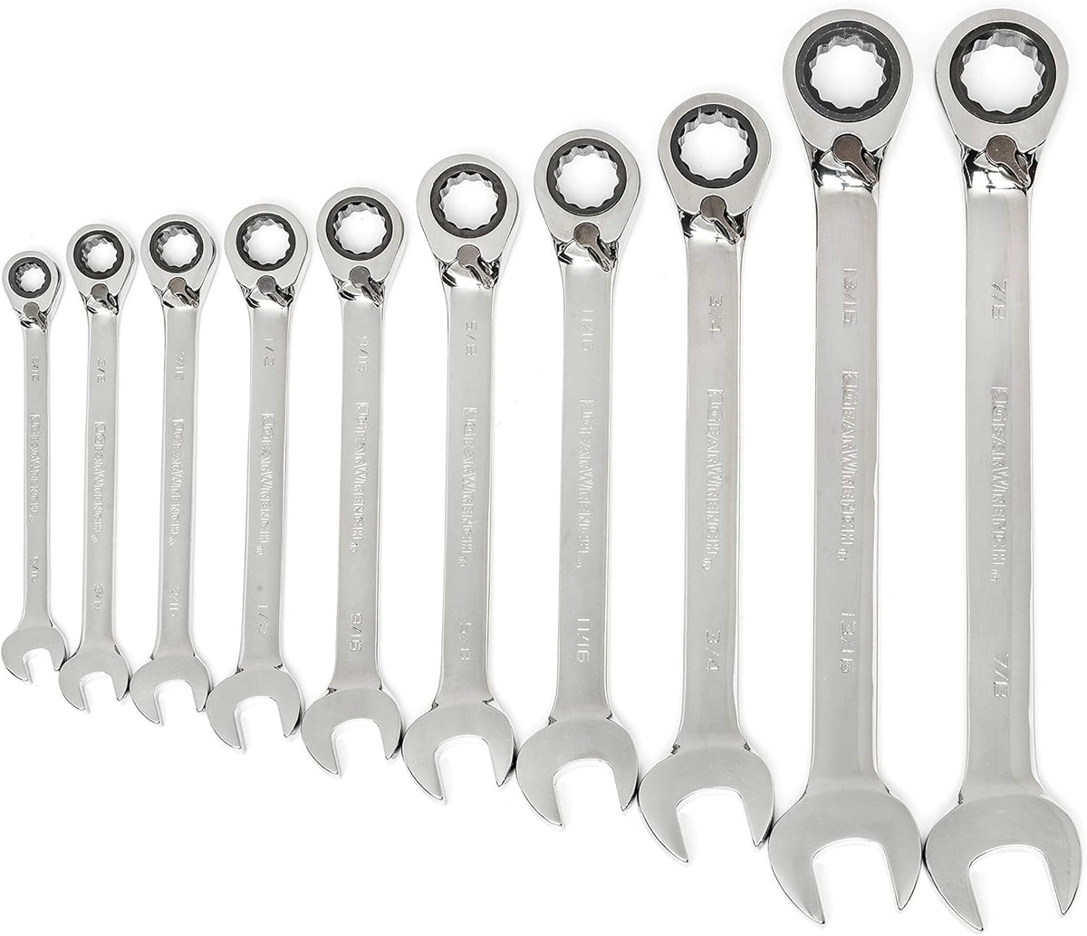 8 Pc. 12 Pt. Reversible Ratcheting Combination Wrench Set, Metric K743