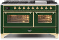 60 Dual Fuel Natural Gas Range Emerald Green Brass Trim D308089
