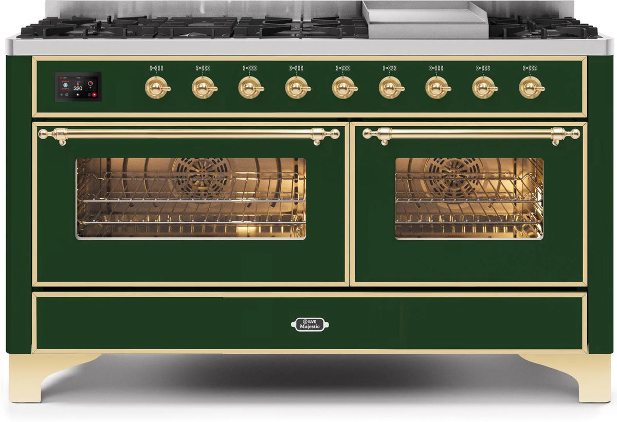 60 Dual Fuel Natural Gas Range Emerald Green Brass Trim D308089