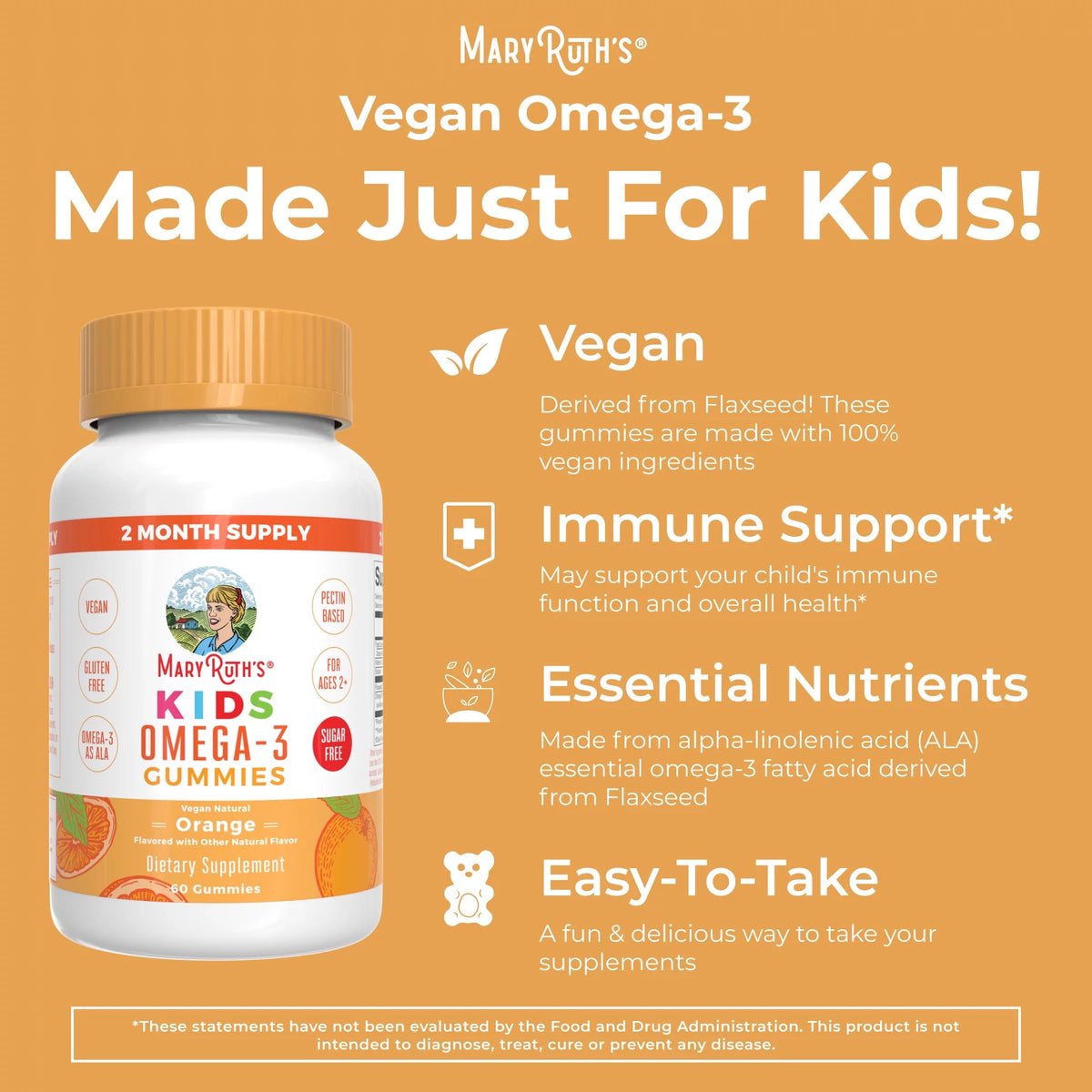 Vegan Omega 3 Gummies Orange Flavor 60 Count G1244