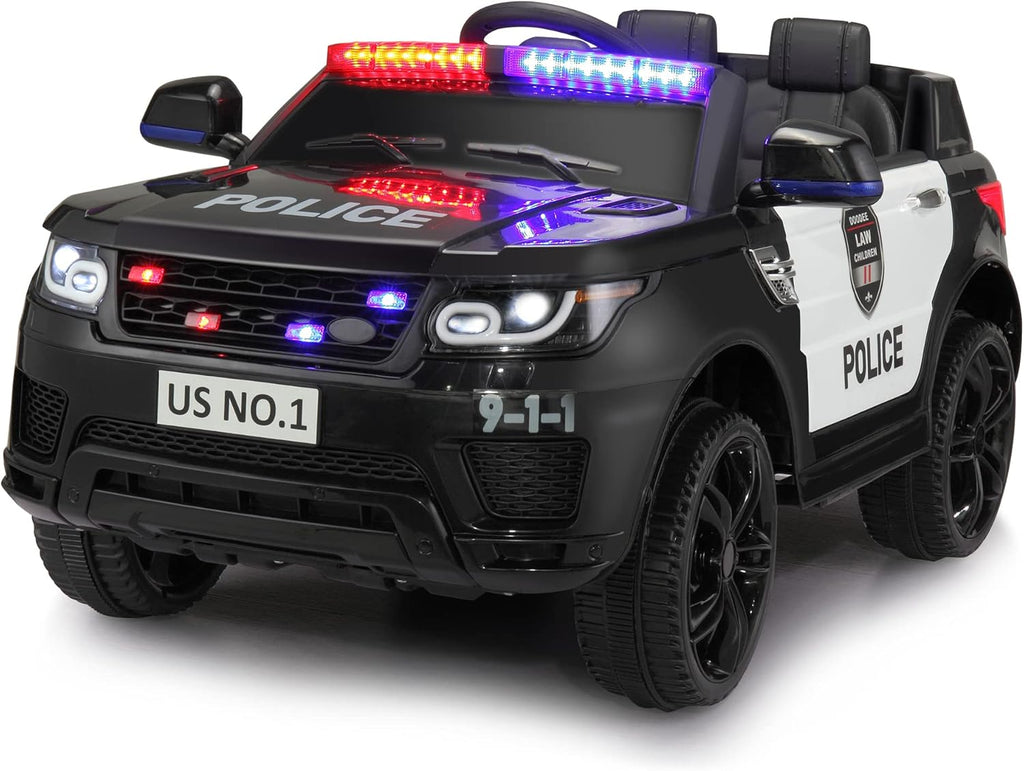 Black 12V Kids Ride On Police Car with Remote Control H7294
