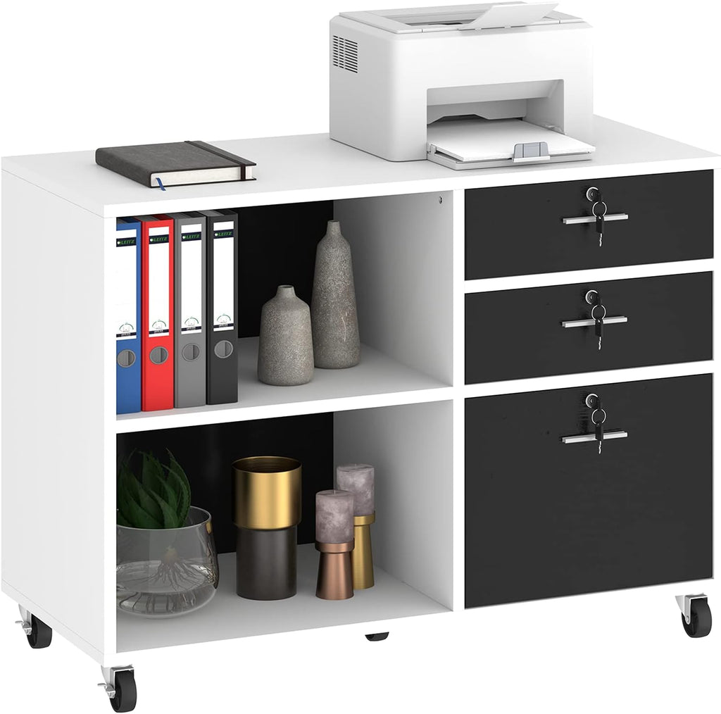 White 3 Drawer Wood Lateral File Cabinet with 2 Open Shelves T899719