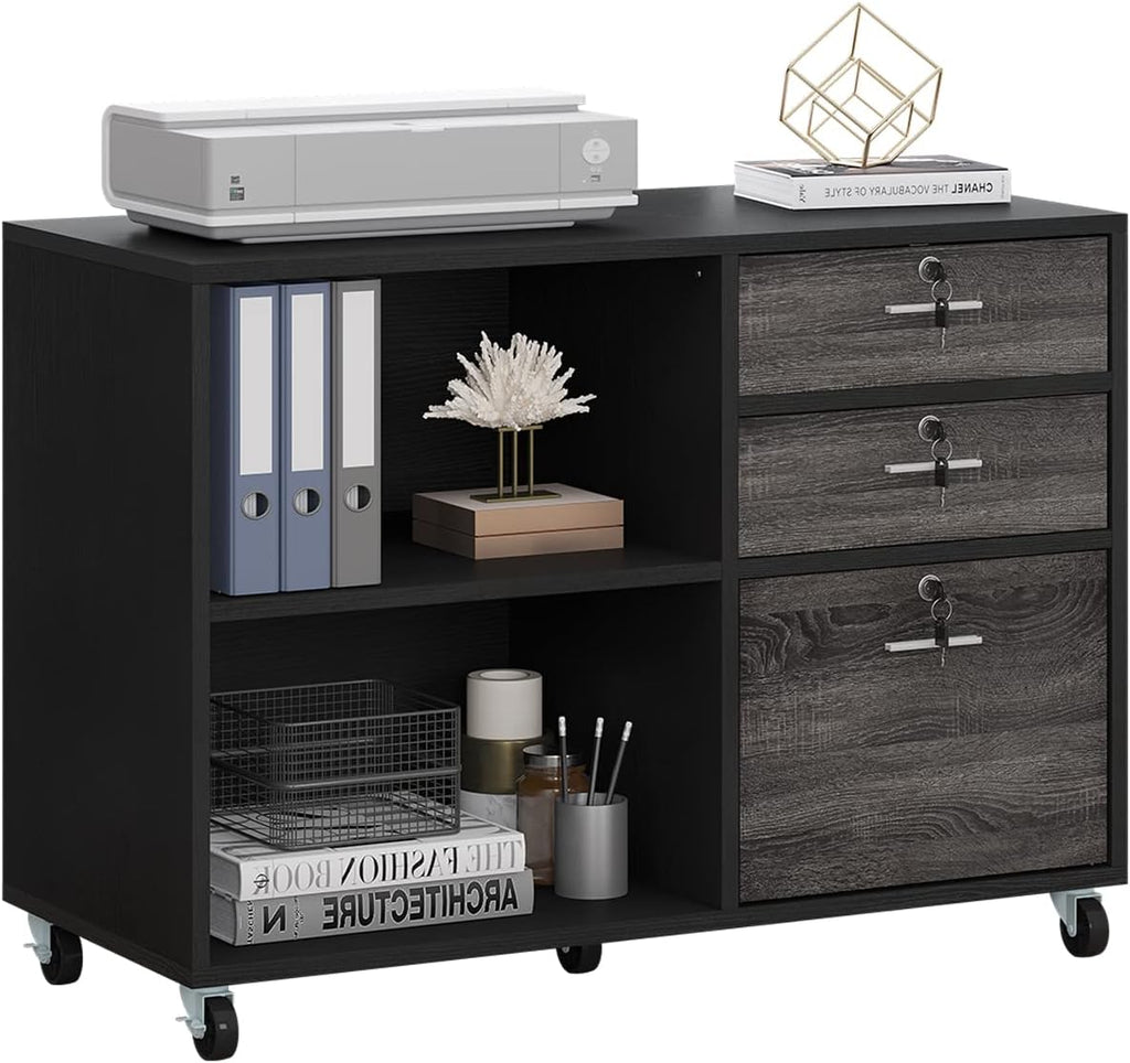 White 3 Drawer Wood Lateral File Cabinet with 2 Open Shelves T899719