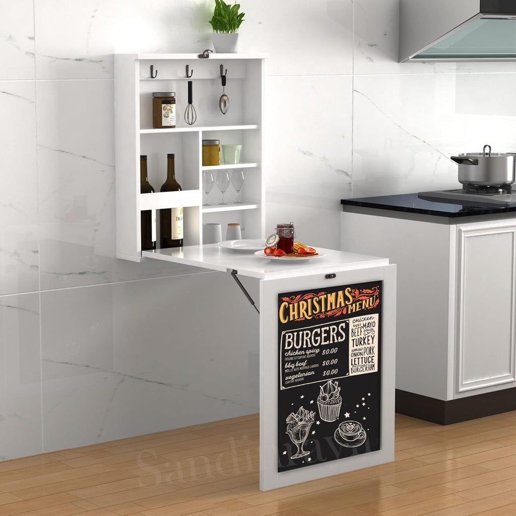 Wall Mounted Desk Fold Down Table Craft Cabinet with Storage Shelves V875287