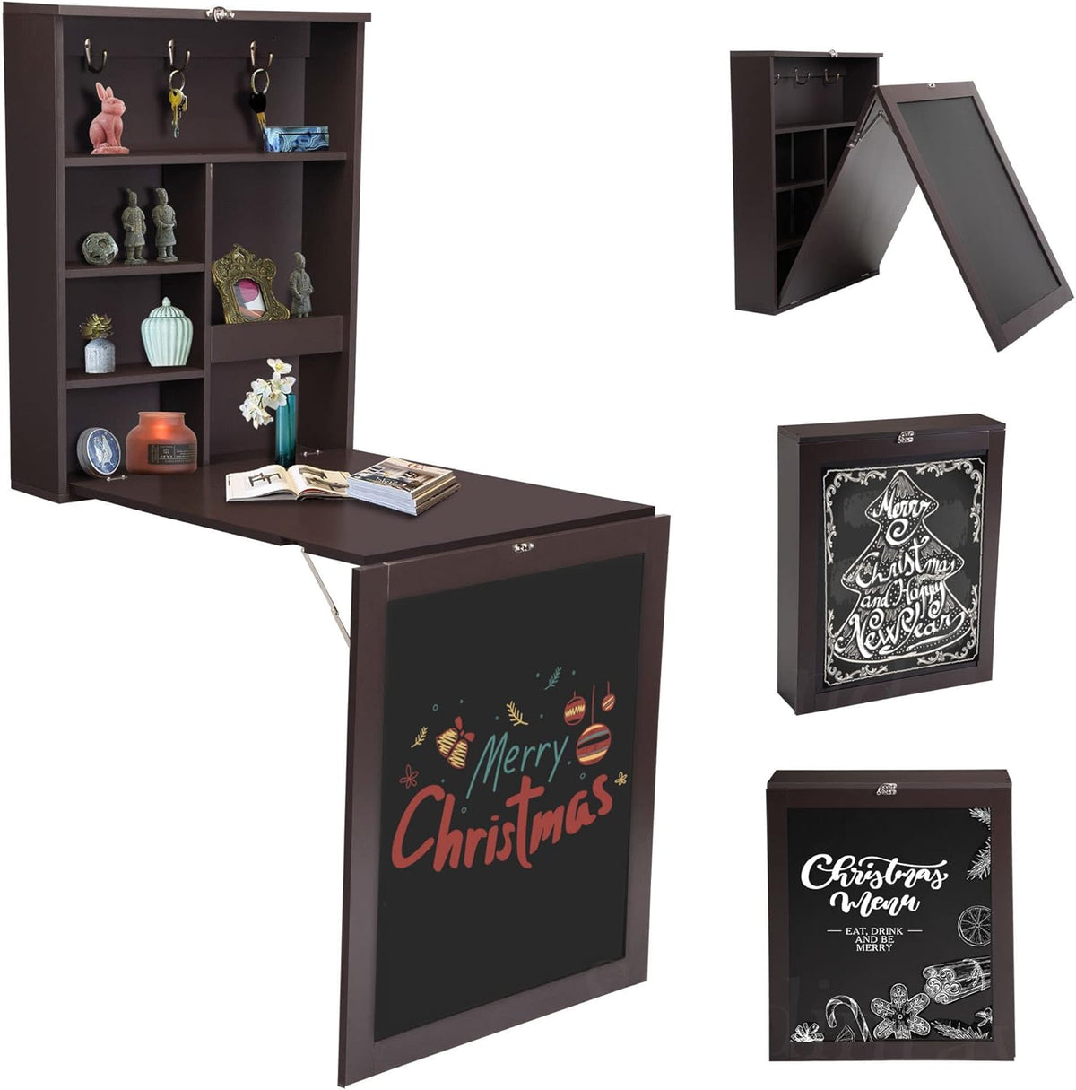 Wall Mounted Desk Fold Down Table Craft Cabinet with Storage Shelves V875287