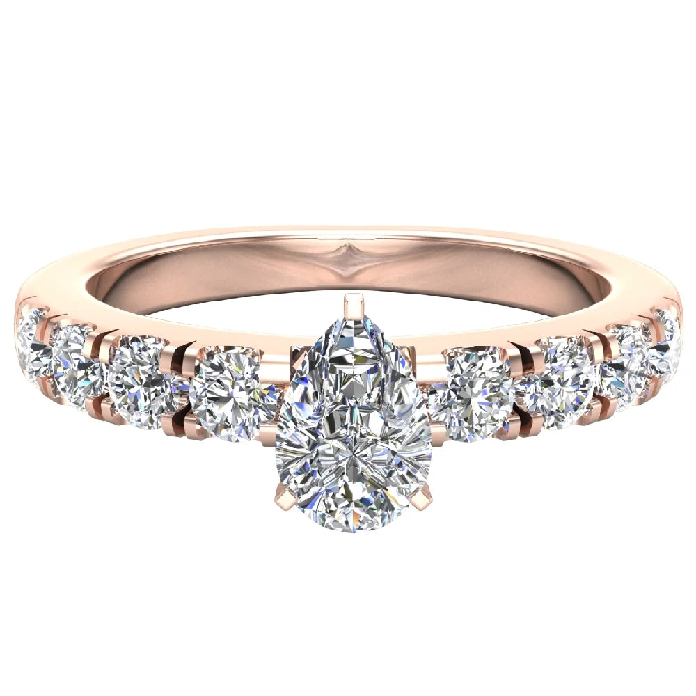 Pear Cut Solitaire Diamond Ring 18K Rose Gold 1.10 Carat J9852