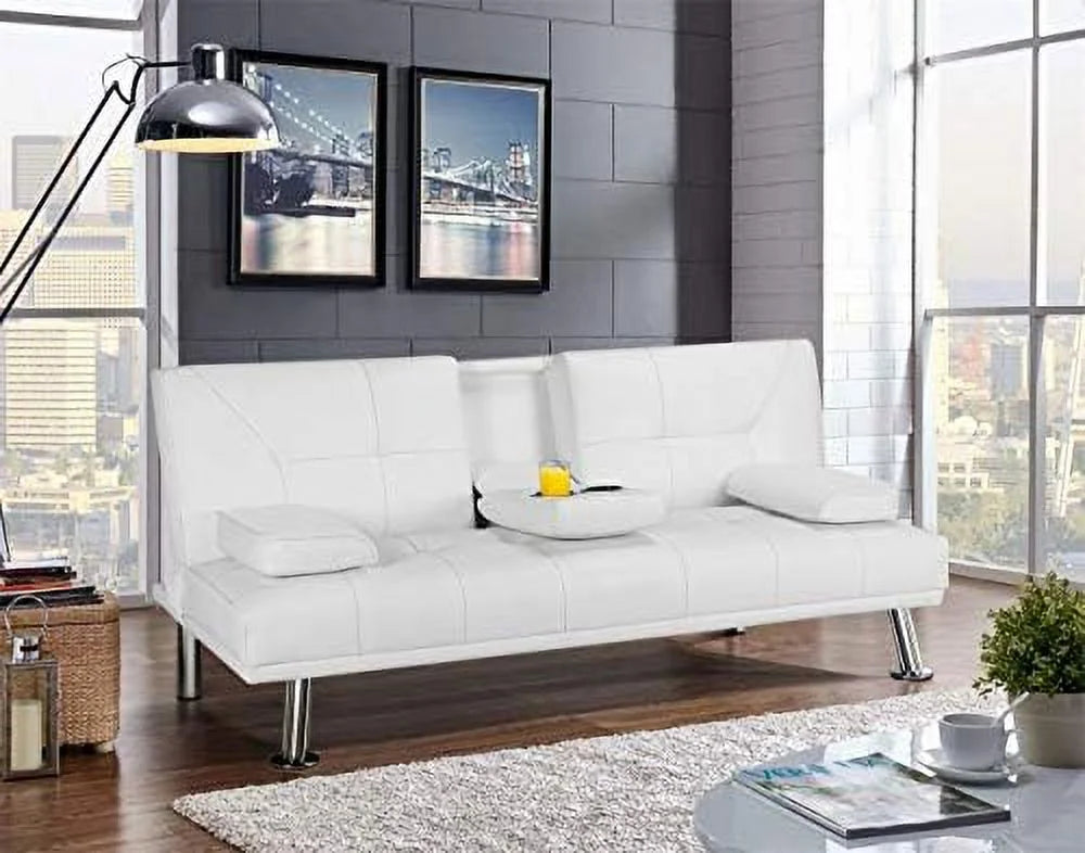 Brown Faux Leather Convertible Sofa Bed X2746