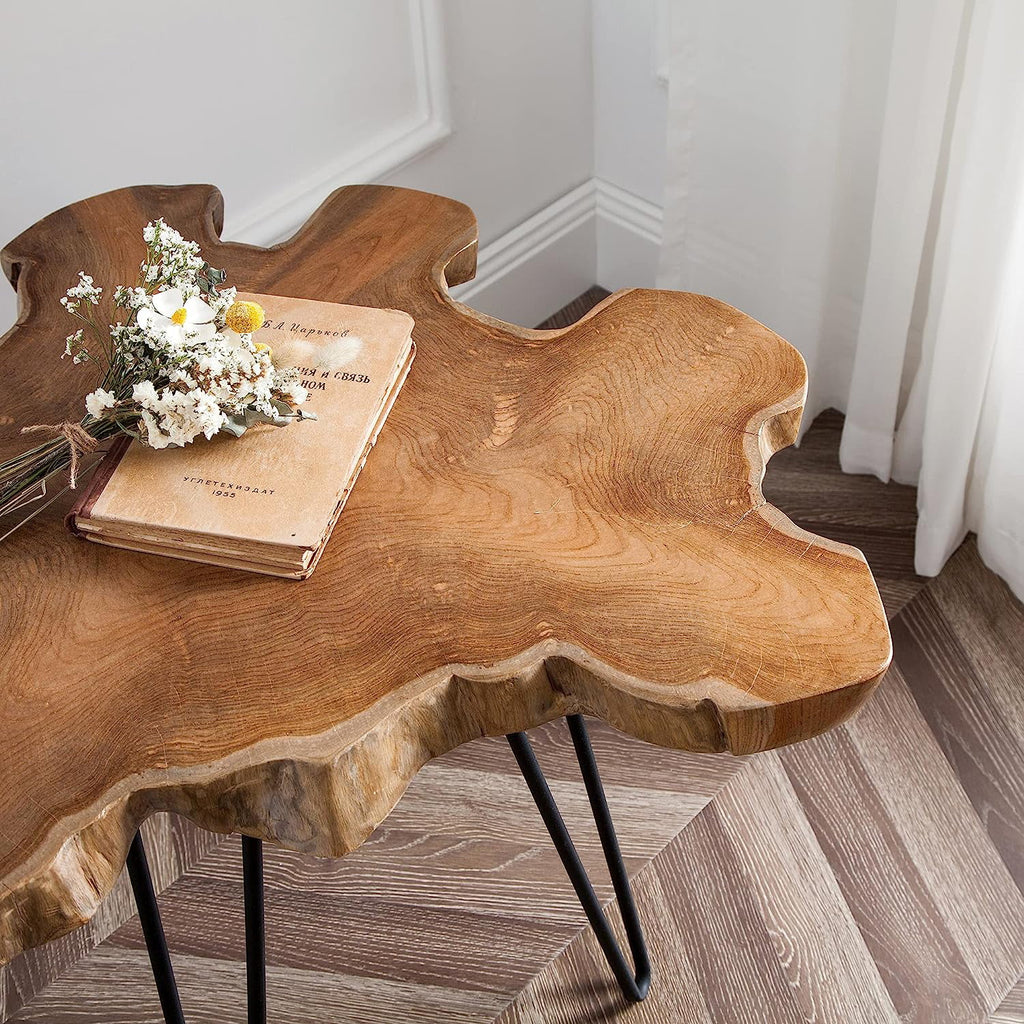 Natural Teak Live Edge Coffee Table with Hairpin Legs Z618