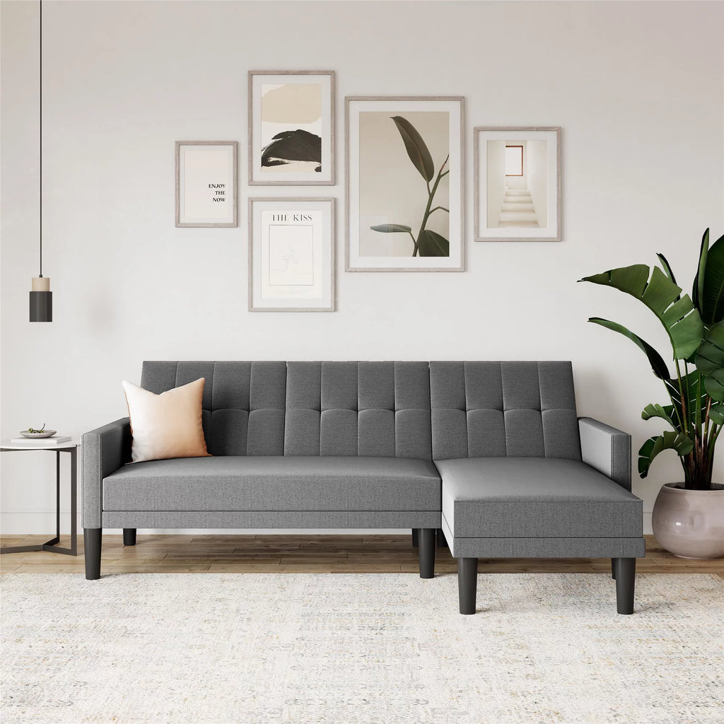 Grey Linen Sectional Sofa Futon P573455