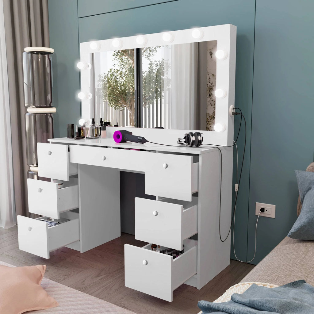 White Modern Makeup Vanity with Lights N5031