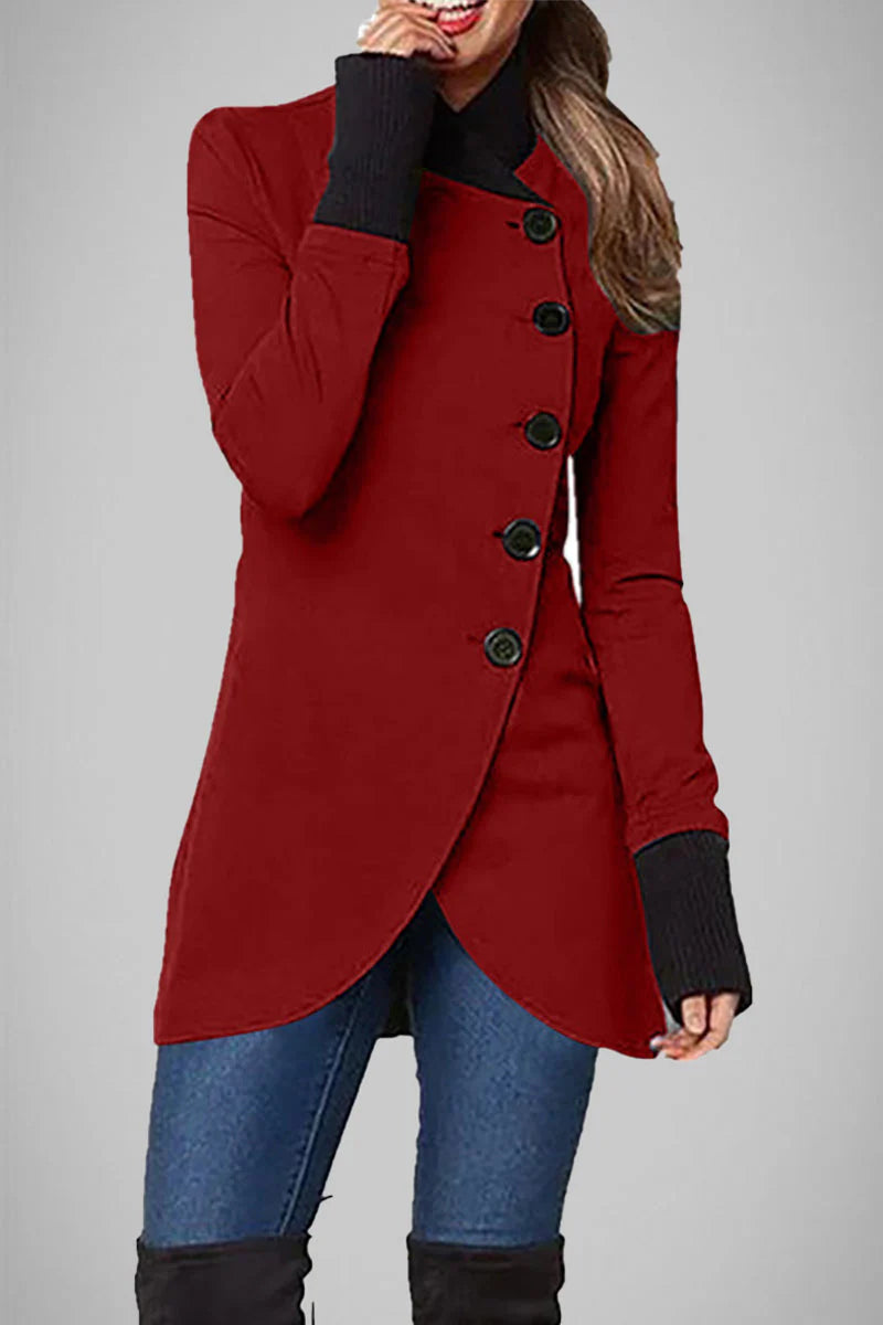 Solid Buttons Polo Collar Outerwear E67049