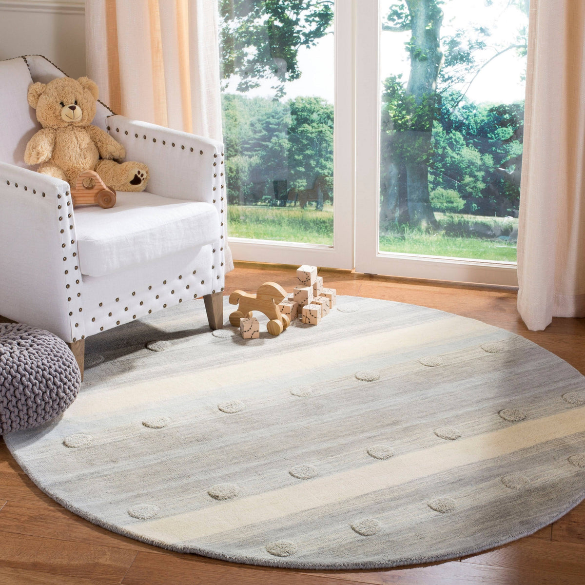 Light Blue / Pink Square Kids Rug U9108