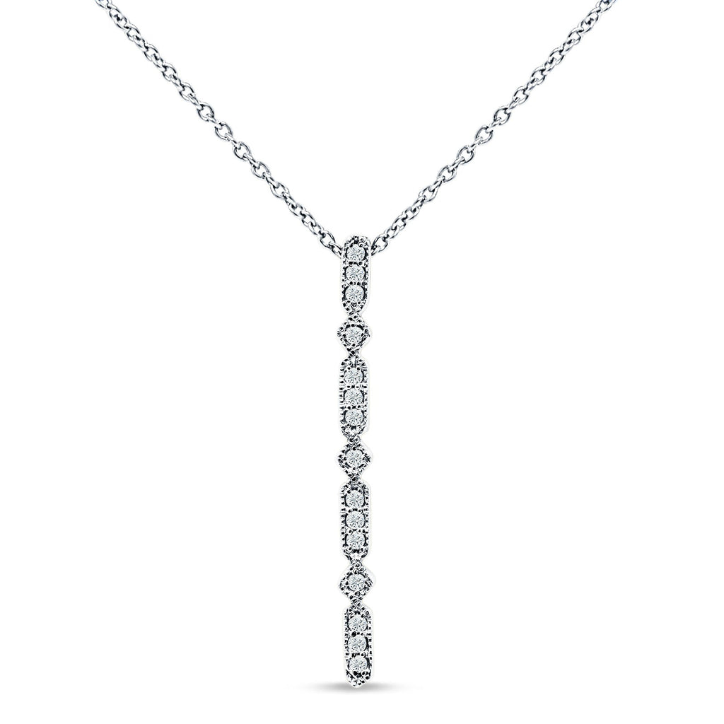 14K White Gold Diamond Drop Bar Pendant Necklace 18" W608225