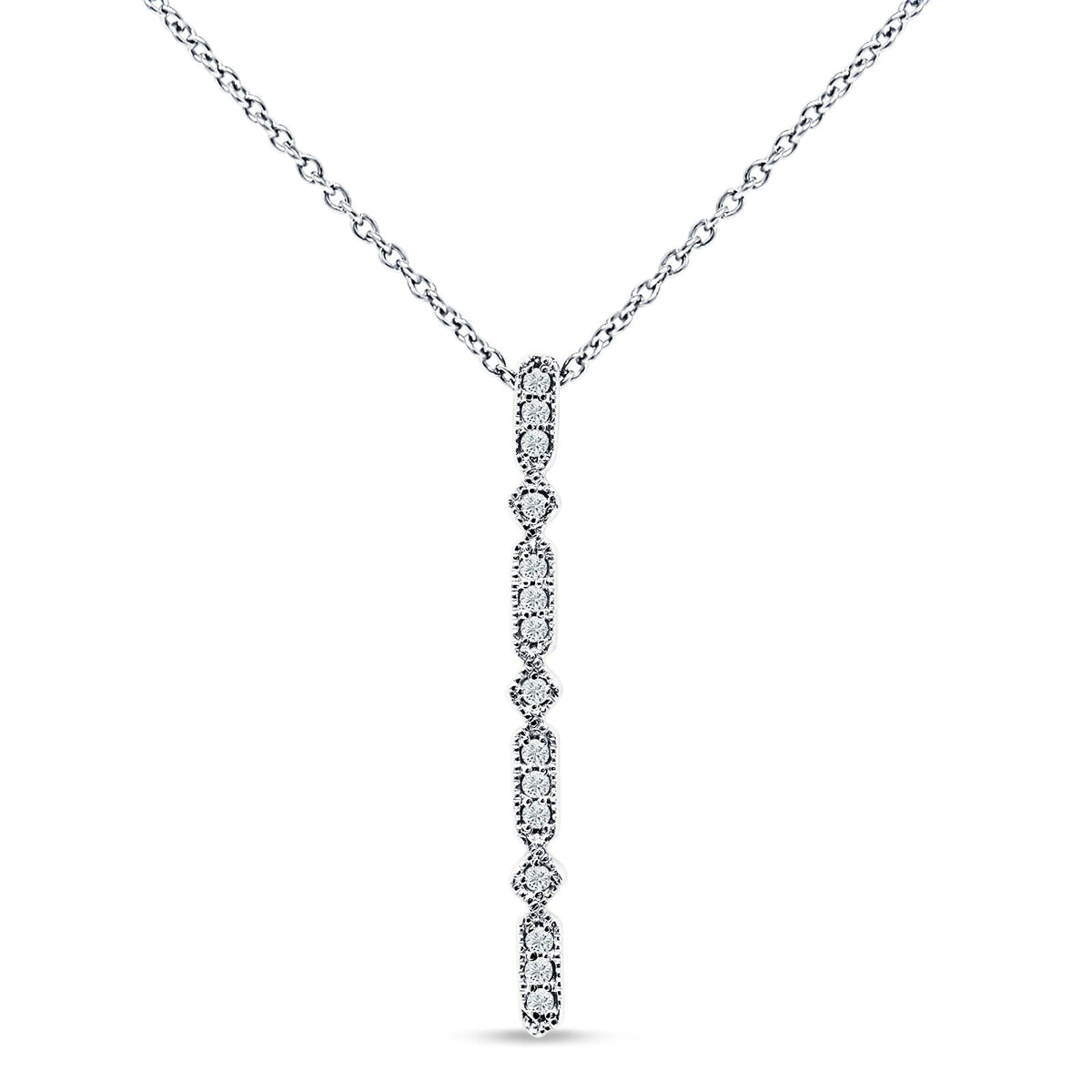 14K White Gold Diamond Drop Bar Pendant Necklace 18" W608225