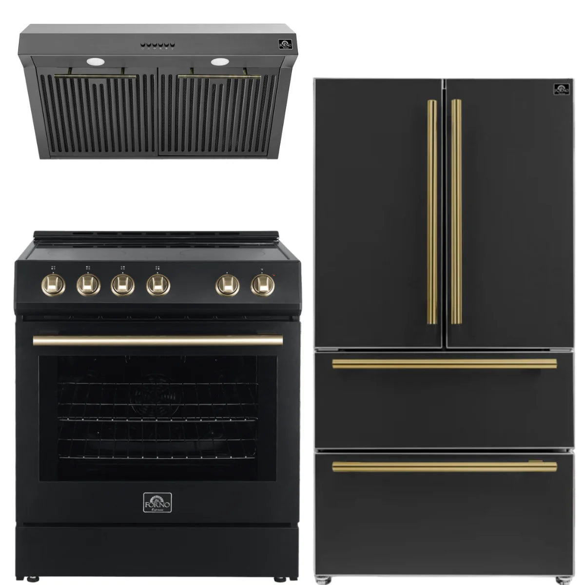 30 Electric Range, Range Hood and Refrigerator in Black T90122