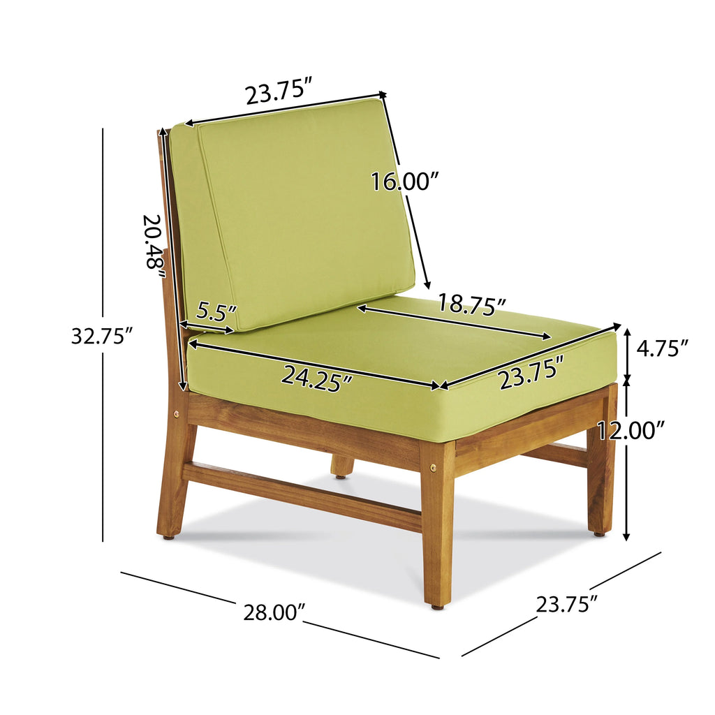 Teak and Green Acacia Wood 6 Seater Sectional Sofa and Club Chair Chat Set with Cushions V53352
