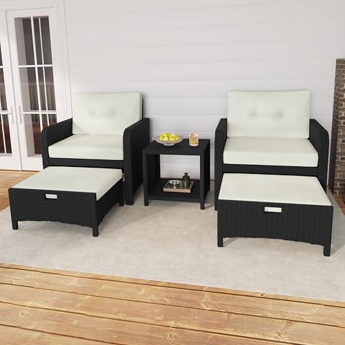 5 Piece PE Wicker Patio Conversation Set with Cushions U6614