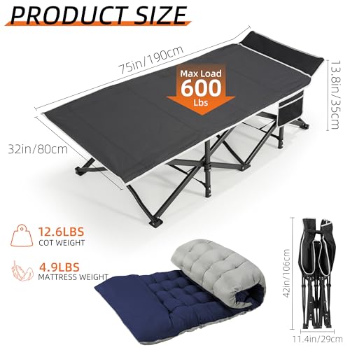 32" Extra Wide Heavy Duty Portable Camping Cot with Thick Mattress M5117