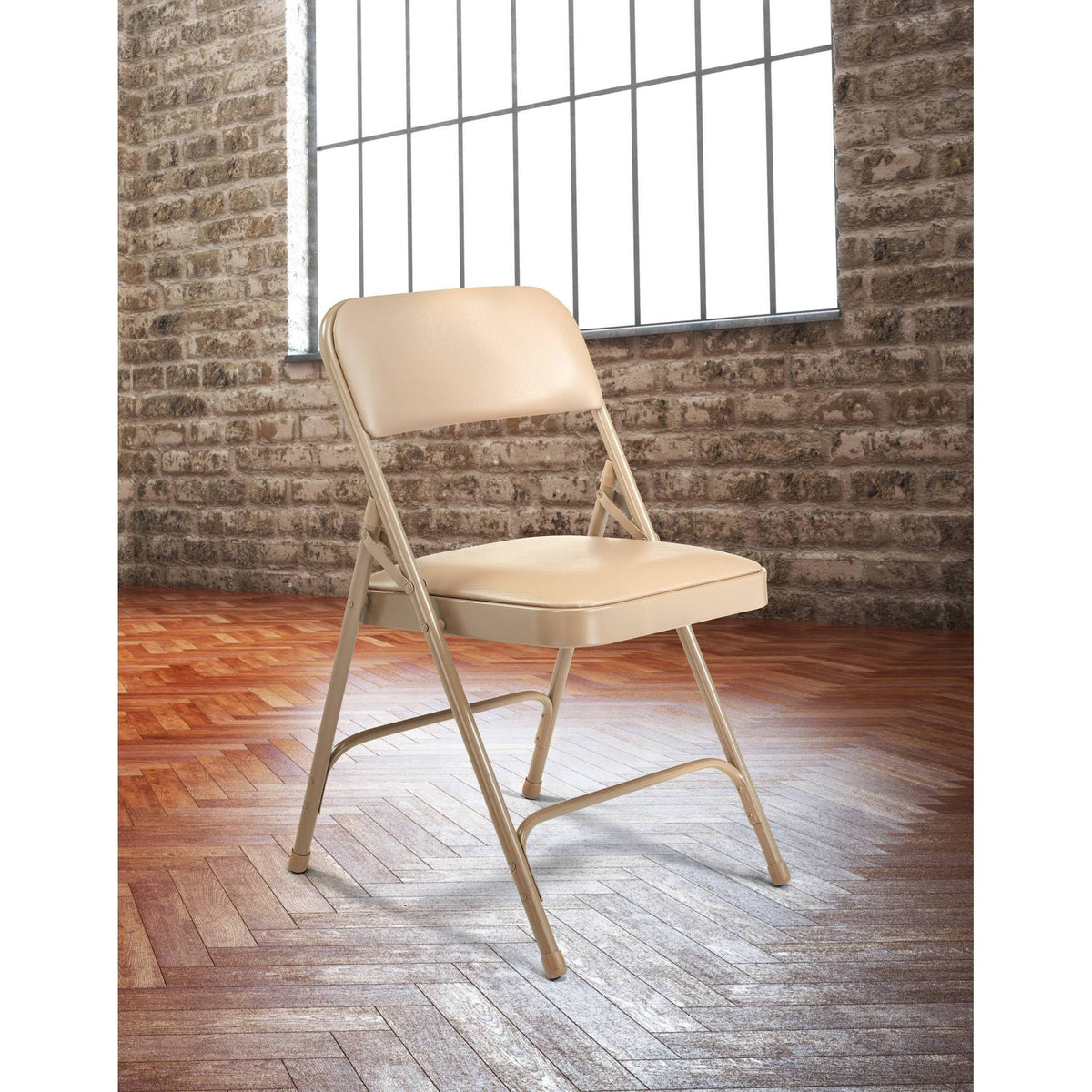 Beige Vinyl Padded Folding Chairs Set of 4 E329146
